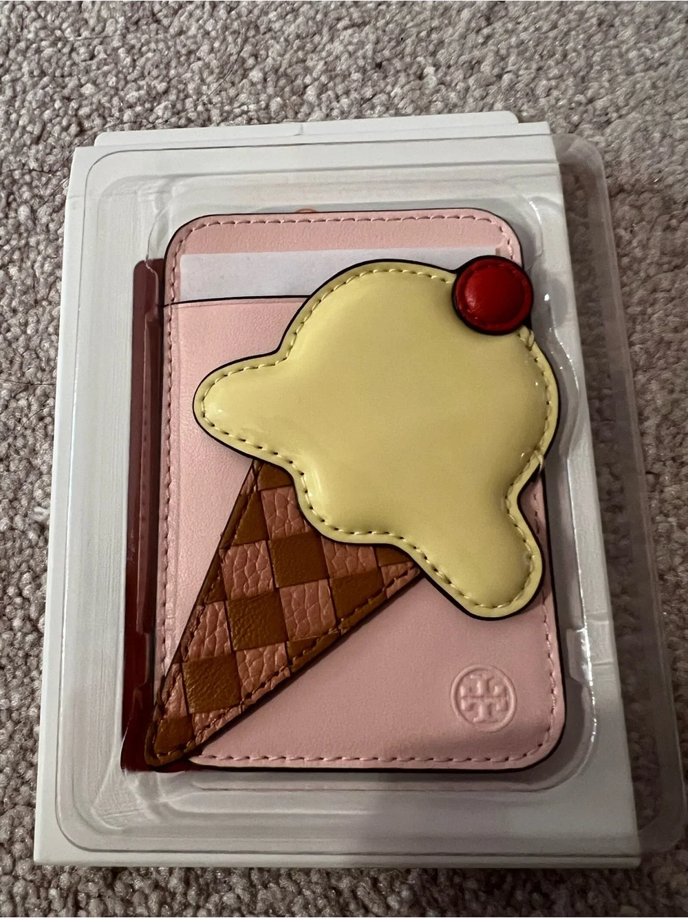Tory Burch Pink Card Holder with Ice Cream Appliqué